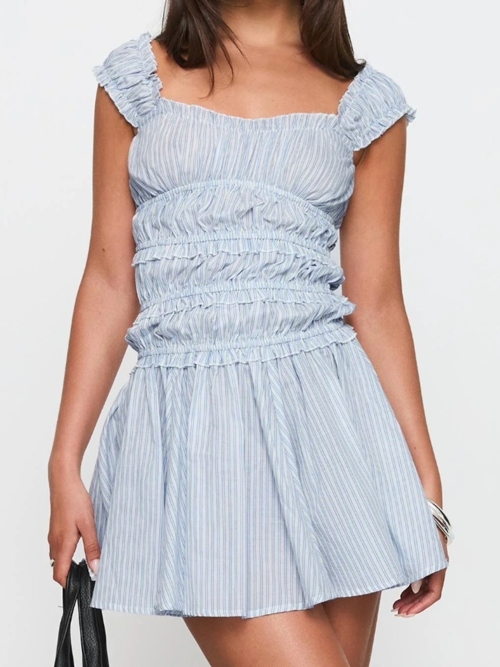 NWT Princess Polly Wonderlust Striped Smocked Mini Dress In Light Blue - 8